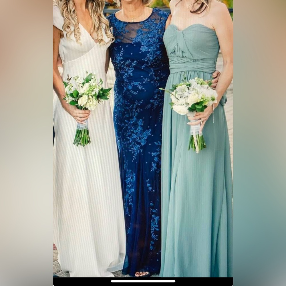 formal wedding guest or mother of the bride navy blue lace dress